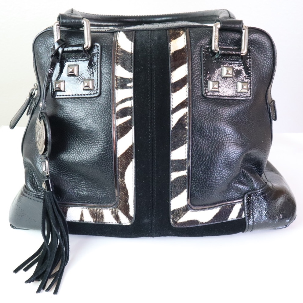 Sharif 1827 Black Leather Art Deco Leather Satchel